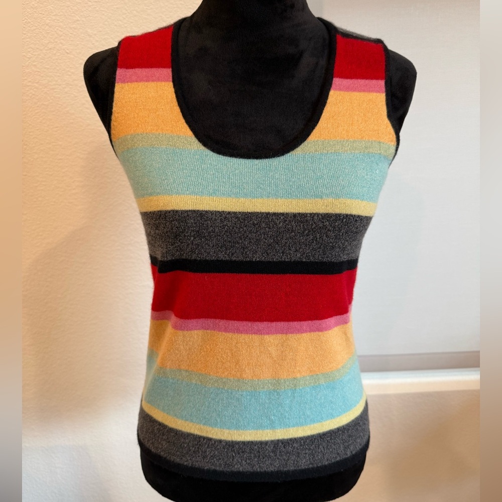 🌈 One Girl Who 100% Cashmere Striped Sweater Vest – Size M